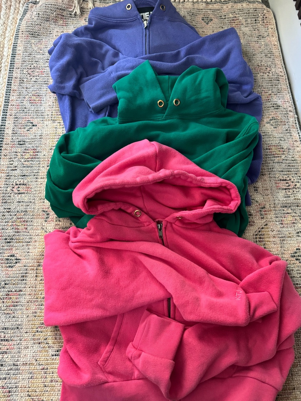 Katie J NYC XL Kids Zip Hoodies Lot of 3- Hot Pink, Green & Purple